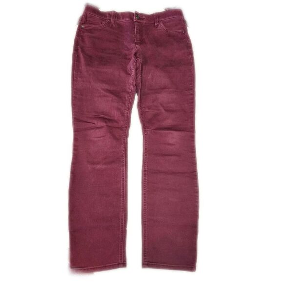 5/$55 Liz Claiborne Maroon Burgandy Tummy Control Slim Straight Leg Jeans, 8 - Picture 3 of 5